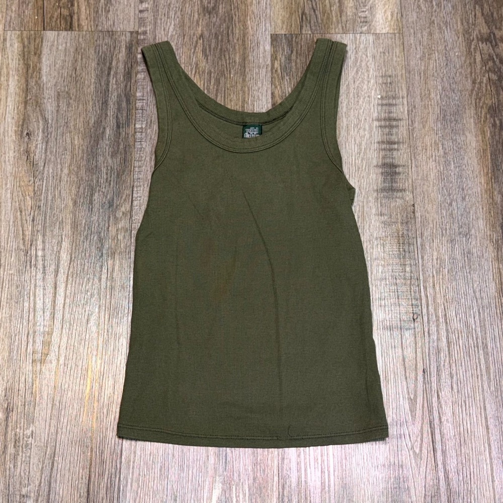 Wild Fable Ribbed Tank Top Womens Small Olive Green Scoop Neck Pullover Athletic